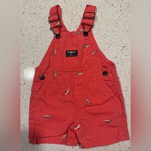 OshKosh B'gosh Coral Shark Embroidered Short Overalls 2T Snap